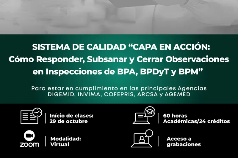 Programa Taller Internacional Sistema de Calidad CAPA en Acción: BPA, BPDyT y BPM